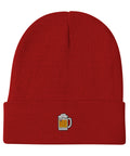 Beer-Mug-Embroidered-Beanie-Red-Front-View