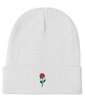 Rose-Embroidered-Beanie-White-Front-View