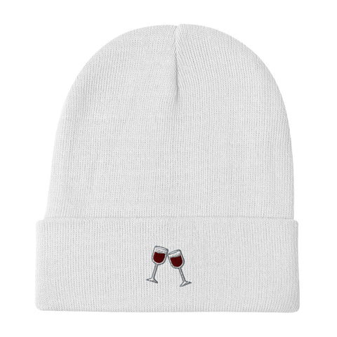 Wine-Embroidered-Beanie-White-Front-View