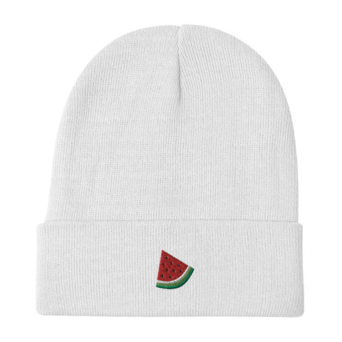 Watermelon-Embroidered-Beanie-White-Front-View