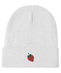 Strawberry-Embroidered-Beanie-White-Front-View