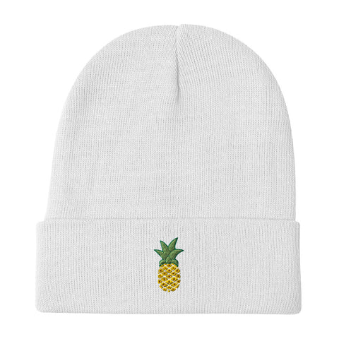 Pineapple-Embroidered-Beanie-White-Front-View
