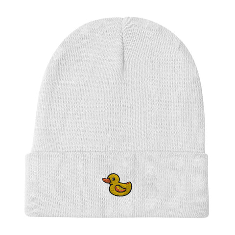 Rubber-Duck-Embroidered-Beanie-White-Front-View