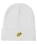 Lemon-Embroidered-Beanie-White-Front-View