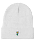 Daisy-Embroidered-Beanie-White-Front-View