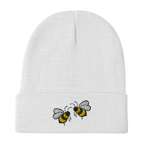 Bee-Mine-Embroidered-Beanie-White-Front-View
