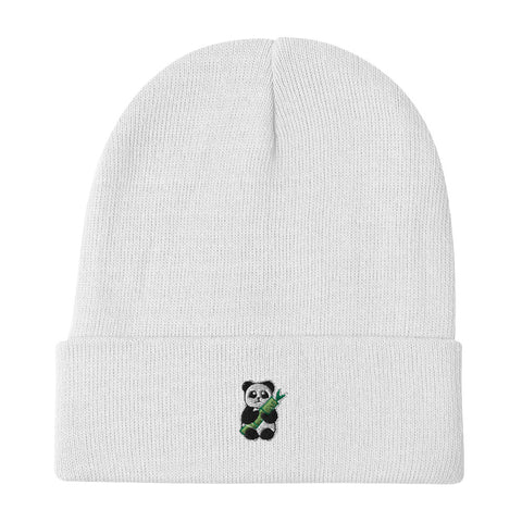 Panda-Embroidered-Beanie-White-Front-View