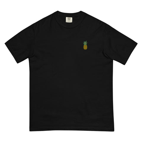 Pineapple-Embroidered-T-Shirt-Black-Front-View