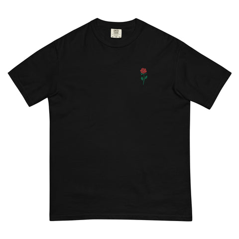 Rose-Embroidered-T-Shirt-Black-Front-View