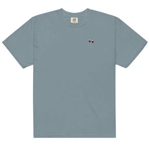 Wine-Embroidered-T-Shirt-Ice-Blue-Front-View