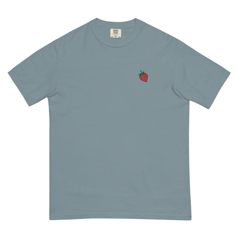 Strawberry-Embroidered-T-Shirt-Ice-Blue-Front-View