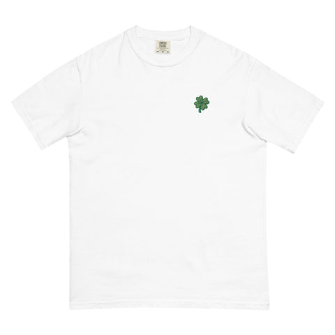 Four-Leaf-Clover-Embroidered-T-Shirt-White-Front-View